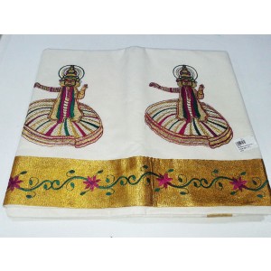 Kerala Kasavu Saree with Kathakali Design Embroidery Work - SAREE2017-13