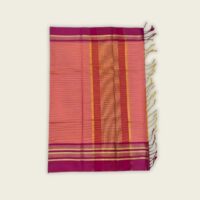 Pink Cotton Saree with Brown Boarder and Golden Kasavu - Onam Gifts Delivery Kerala - Onakkodi Gifts - Gifts Delivery Kerala - Send Gifts to Kerala