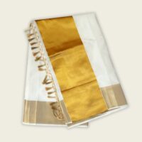 White Saree with Golden Kasavu - Onam Gifts Delivery Kerala - Onakkodi Gifts - Send Gifts to Kerala